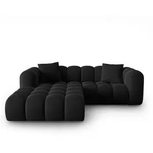 Windsor & Co - Canapé d'angle gauche en Velours Halley 3 places noir - 228x175x70 cm OS pas cher