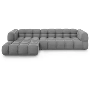 Canapé d'angle gauche modulable "Sky" 4 places en velours gris clair pas cher