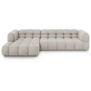 Canapé d'angle gauche modulable "Sky" 4 places en velours beige clair pas cher