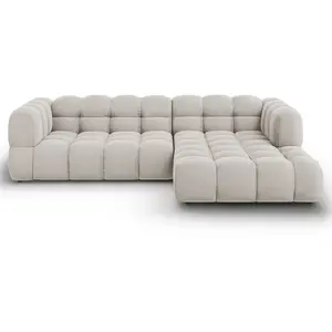 Canapé d'angle droit modulable "Sky" 4 places en velours beige clair pas cher