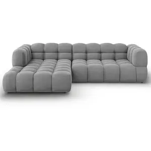 Canapé d'angle gauche modulable "Sky" 4 places en velours gris clair pas cher
