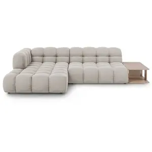 Canapé d'angle gauche modulable "Sky" 4 places en velours beige clair pas cher