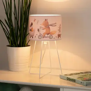Duolla Lampe à poser Ferdi Kids, textile, métal, blanc, multicolore pas cher