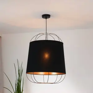Duolla Suspension Lantern Medium, noir/or, tissu, E27