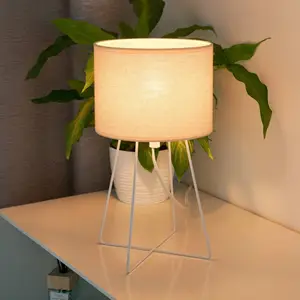 Duolla Lampe à poser Trixi avec structure en fil métallique blanc/beige, tissu, E14 pas cher