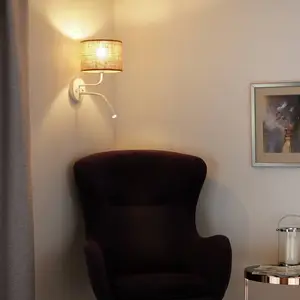 Duolla Applique murale jute, marron/blanc, tissu, lampe de lectureVendu parluminaire