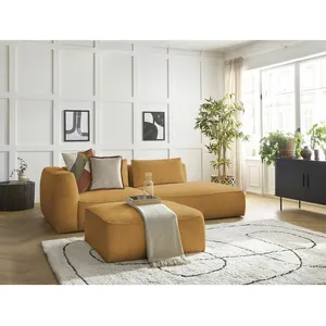 Canapé droit fixe 3 places LEOPOLD tissu texturé avec pouf Bobochic pas cher