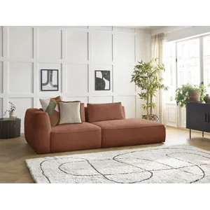 Canapé droit fixe 3 places LEOPOLD tissu texturé orange accoudoir gauche BOBOCHIC pas cher
