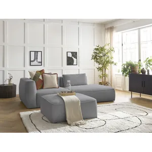 Canapé droit fixe 3 places LEOPOLD tissu chiné avec pouf Bobochic pas cher