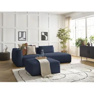 Canapé droit fixe 3 places LEOPOLD tissu chiné avec pouf Bobochic pas cher
