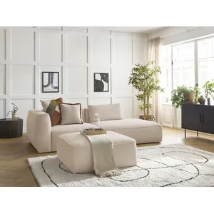 Canapé droit fixe 3 places LEOPOLD tissu chiné avec pouf Bobochic pas cher