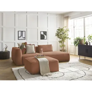 Canapé droit fixe 3 places LEOPOLD tissu chiné avec pouf Bobochic pas cher