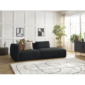 Canapé droit fixe 3 places LEOPOLD tissu chiné noir accoudoir gauche BOBOCHIC pas cher