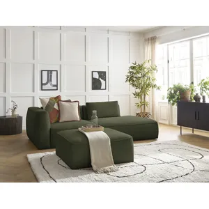 Canapé droit fixe 3 places LEOPOLD tissu chiné avec pouf Bobochic pas cher
