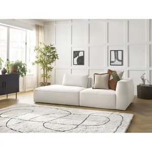 Canapé droit fixe 3 places LEOPOLD tissu chiné blanc accoudoir droit BOBOCHIC pas cher