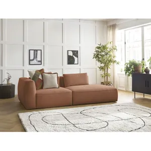 Canapé droit fixe 3 places LEOPOLD tissu chiné orange accoudoir gauche BOBOCHIC pas cher