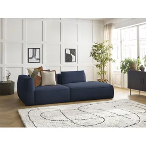 Canapé droit fixe 3 places LEOPOLD tissu chiné bleu foncé accoudoir gauche BOBOCHIC pas cher