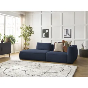 Canapé droit fixe 3 places LEOPOLD tissu chiné bleu foncé accoudoir droit BOBOCHIC pas cher