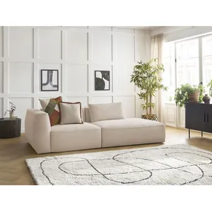 Canapé droit fixe 3 places LEOPOLD tissu chiné beige  accoudoir gauche BOBOCHIC pas cher