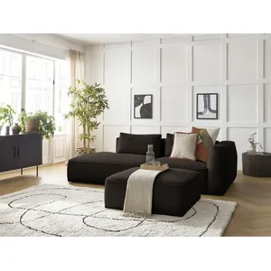 Canapé droit fixe 3 places LEOPOLD velours côtelé avec pouf Bobochic pas cher