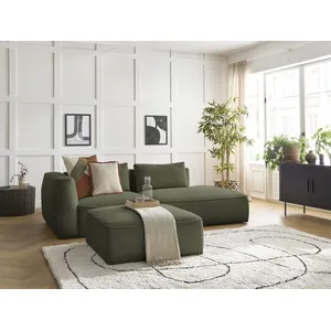 Canapé droit fixe 3 places LEOPOLD velours côtelé avec pouf Bobochic pas cher