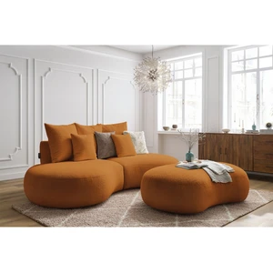 Canapé droit fixe 3 places SAINT-GERMAIN tissu bouclette avec pouf Bobochic pas cher