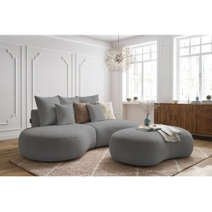 Canapé droit fixe 3 places SAINT-GERMAIN tissu bouclette avec pouf Bobochic pas cher