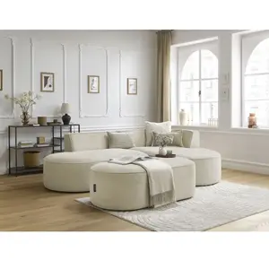 Canapé d'angle fixe ROUSSEAU velours côtelé avec pouf Bobochic