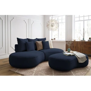 Canapé droit fixe 3 places SAINT-GERMAIN tissu texturé avec pouf Bobochic pas cher