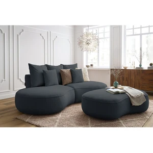 Canapé droit fixe 3 places SAINT-GERMAIN tissu texturé avec pouf Bobochic pas cher