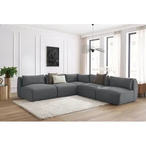 Canapé d'angle fixe modulable JEANNE tissu velours avec 4 chauffeuses et 1 angle Bobochic pas cher