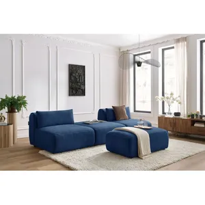 Canapé droit fixe 3 places JEANNE avec pouf tissu texturé Bobochic pas cher