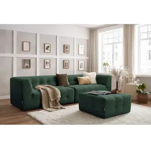 Canapé droit fixe modulable 4 places KLEBER avec pouf Vert BOBOCHIC TU pas cher