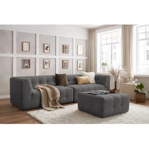 Canapé droit fixe modulable 4 places KLEBER avec pouf Gris foncé BOBOCHIC TU pas cher