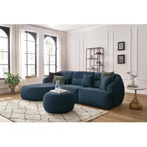 BOBOCHIC Canapé d'angle fixe ALESIA avec pouf tissu chiné bleu foncé ... pas cher