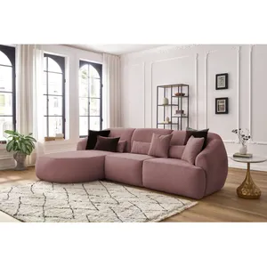Canapé d'angle fixe ALESIA tissu chiné Rose Angle gauche BOBOCHIC TU pas cher