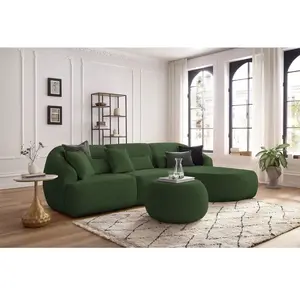 BOBOCHIC Canapé d'angle fixe ALESIA tissu bouclette avec pouf vert an... pas cher