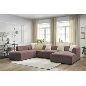 Canapé panoramique fixe MEGEVE tissu chiné Rose Angle gauche BOBOCHIC TU pas cher
