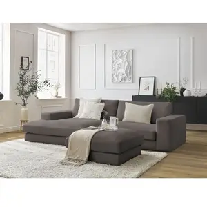 BOBOCHIC Canapé d'angle fixe LEONARD velours côtelé avec pouf marron ... pas cher