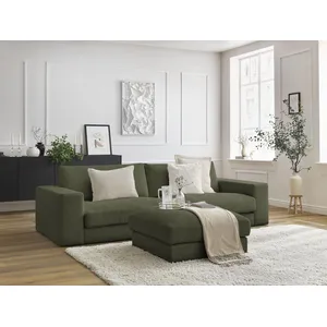 Canapé droit fixe 3 places LEONARD velours côtelé avec pouf Bobochic pas cher