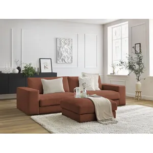 Canapé droit fixe 3 places LEONARD velours côtelé avec pouf Bobochic pas cher