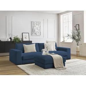 Canapé droit fixe 3 places LEONARD velours côtelé avec pouf Bobochic pas cher