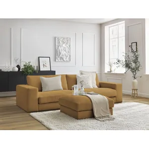Canapé droit fixe 3 places LEONARD velours côtelé avec pouf Bobochic pas cher