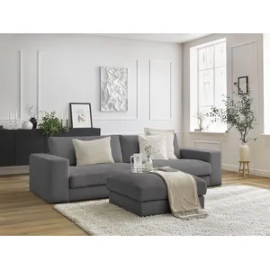 Canapé droit fixe 3 places LEONARD velours côtelé avec pouf Bobochic pas cher