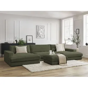 Canapé panoramique fixe LEONARD velours côtelé avec pouf Bobochic pas cher