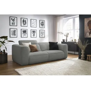 Canapé droit fixe 3 places WILLIAM avec têtières gris clair BOBOCHIC pas cher