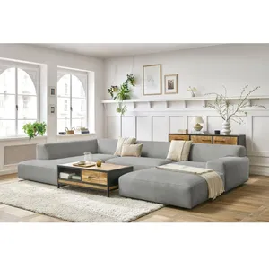 Canapé panoramique fixe compact LAVENA tissu velours Bobochic pas cher