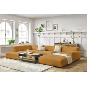 Canapé panoramique fixe compact LAVENA tissu velours Bobochic pas cher