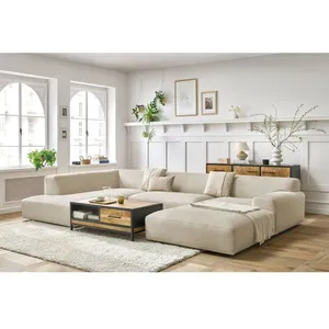 Canapé panoramique fixe compact LAVENA tissu velours Bobochic pas cher