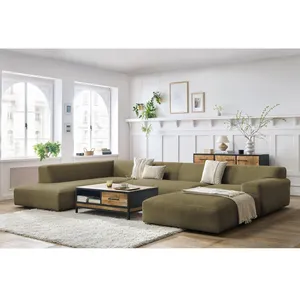 Canapé panoramique fixe LAVENA tissu velours Vert Angle gauche BOBOCHIC TU pas cher